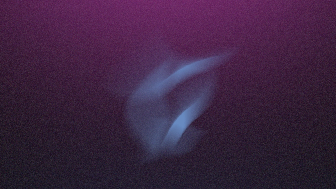 Eine abstrakte, organisch geschwungene Lichtform vor einem körnigen Hintergrund mit sanftem Verlauf.